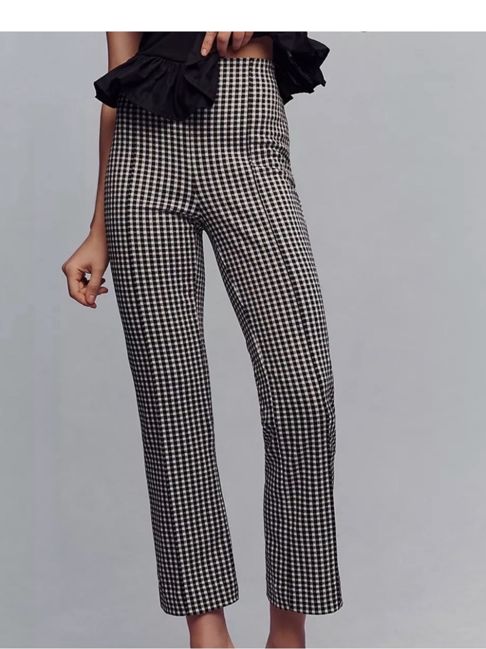 Anthropologie Maeve Black Gingham High Rise Kick Flare Leg Pants Size Small
